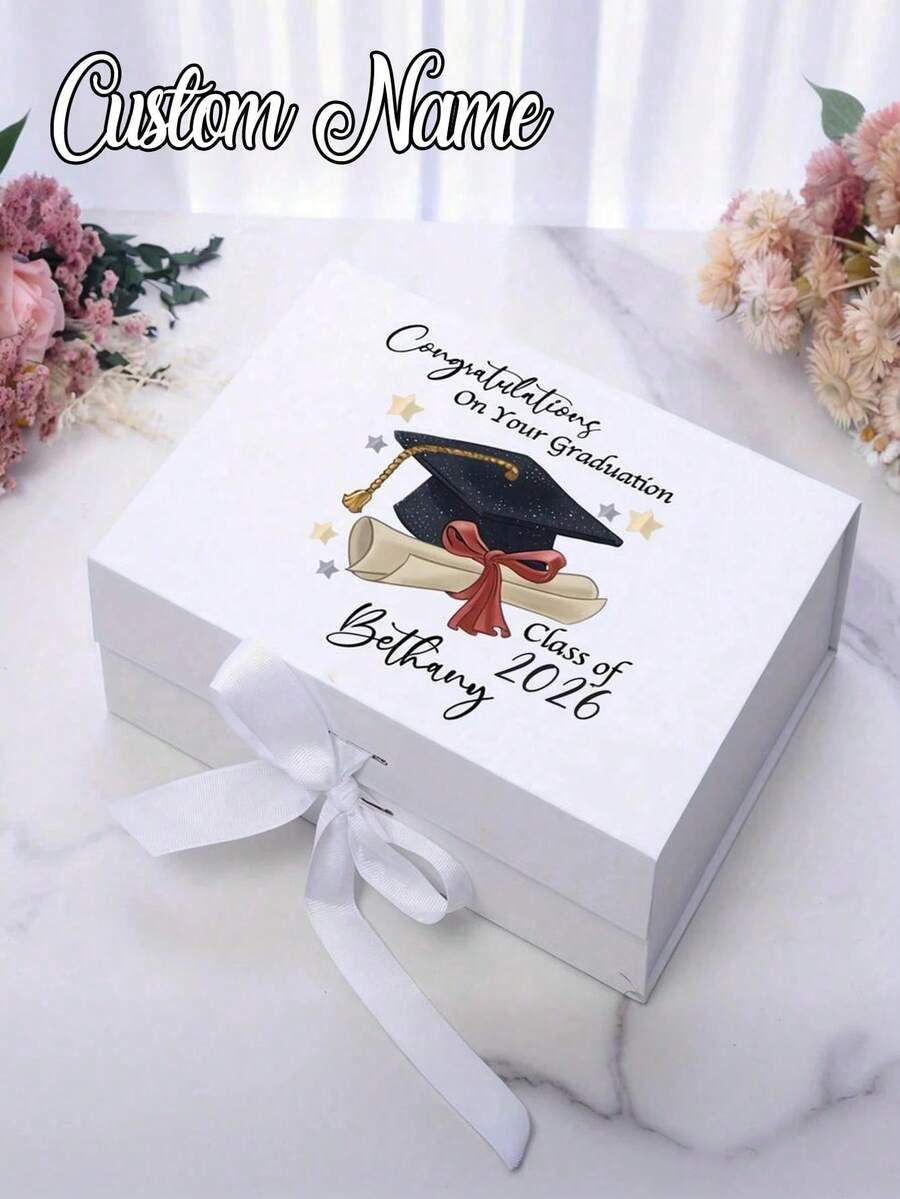 1pc Customized Name Ribbon Gift Box, Foldable Magnetic Gift Box, Suitable For Wedding And Bridesmaid, Personalized Gift Box Lid, DIY Birthday And Bridal Gift Box With Ribbon - Multicolor - View 1