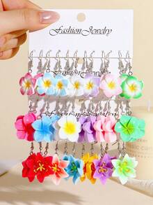 10/12/22pcs European & American Vacation Style Fresh Creative Double Layer 3D Peach Blossom & Cherry Blossom Dopamine Sweet Floral Earrings Set For Women - Multicolor - View 13
