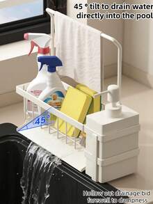 Versatile Kitchen & Bathroom Sink Organizer - Durable Plastic/Metal Drain Rack For Sponges, Cloths & Supplies - A - View 2