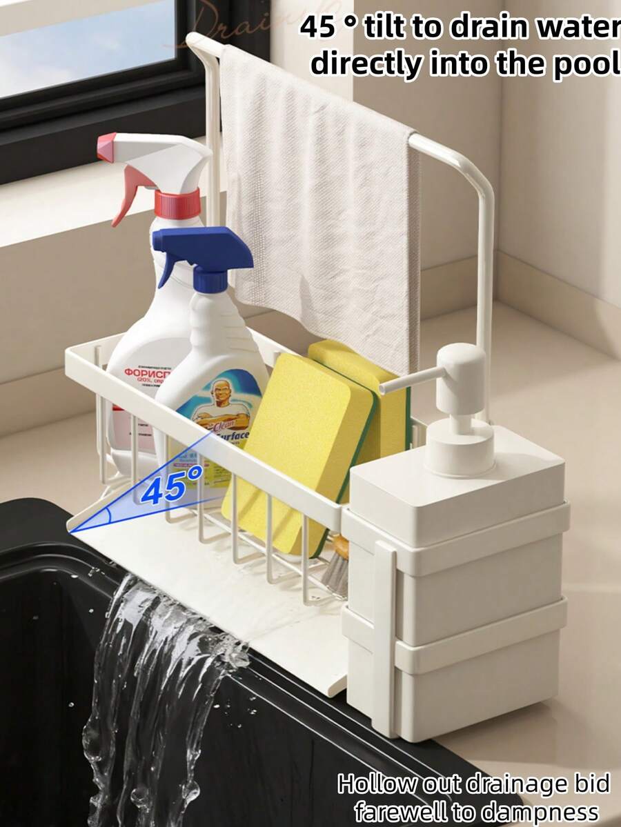 Versatile Kitchen & Bathroom Sink Organizer - Durable Plastic/Metal Drain Rack For Sponges, Cloths & Supplies - A - View 1