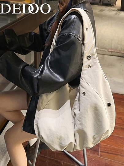 Dedoo 韩版尼龙独特设计单肩手提包，百搭时尚通勤休闲女士单肩托特包
