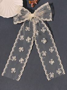 1件復古森系刺繡蕾絲蝴蝶結髮飾頭飾 - 彩色 - 查看 4