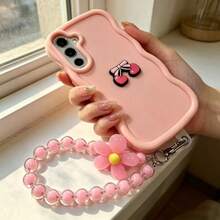 2026 Latest 1 Piece DIY Bow Cherry Macaron Mobile Phone Case With Flower Lanyard, Suitable For Xiaomi/ Galaxy Phones - Pink - View 2
