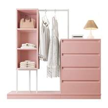 Chest Of Drawers, Wardrobe Set, White Wardrobe, Sideboard, Clothes Rail, Dimensions: W140/W40/H135 - Pink - View 1