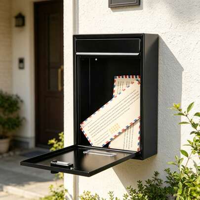 Iron Outdoor Wall-Mount Mailbox Postbox Garden Wall Mounted Newspaper Letter Mail Post Box Lockable With 2 Keys 21.5*8.5*32cm