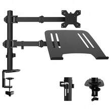 Monitorarm mit Laptop-Ablage – Tischhalterung mit Klemmfuß (13–32 Zoll) – Verstellbare VESA-Halterung (±90° Schwenk-/Neigbar) – Ergonomisches Homeoffice-Setup - Übersicht 1