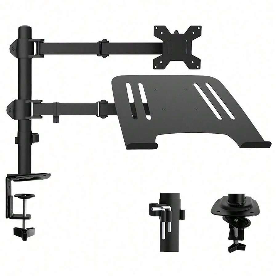 Monitorarm mit Laptop-Ablage – Tischhalterung mit Klemmfuß (13–32 Zoll) – Verstellbare VESA-Halterung (±90° Schwenk-/Neigbar) – Ergonomisches Homeoffice-Setup - Übersicht 1