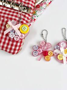 1 pieza Colgante de botón acrílico creativo con llavero de trébol de cuatro hojas, estrella, corazón, accesorio de bolsa de regalo, encanto dulce Y2K estilo retro con cuentas - Multicolor - Ver 9