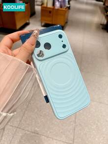 Koolife 1pc Light Blue Wave Texture Magnetic Phone Case, PC+TPU Shockproof Cover, MagSafe Compatible, Large Camera Window Protection, Skin-Friendly Protective Case Compatible With Apple 17/17pro/17promax/16/15 - Light Blue - View 6