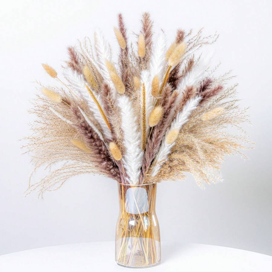 Bohemian Style Artificial Reed Decorative Bouquet, Suitable For Wedding Floral Arrangements, Living Room Decor, Home Decor, Rustic Style Party, Etc., Dried Reed Bouquet Decorative Ornament - Mix Color - View 1