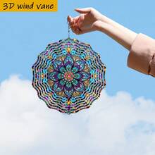 3D "Colorful Mandala Pattern" 10" X 10" Rotating Hook, 360° DIY Creative Double-Sided Round Indoor/Outdoor Hanging Decor (Pendant Not Included), Random Style - A - View 6