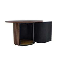 Round MDF Coffee Table, 70 Cm In Diameter: Inspired By Roman Columns, With An Integrated Metal Frame And A Retro-Chic Style For The Living Room. Ideal For European Interiors. - 棕色 - 查看 7