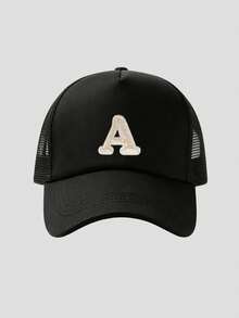 1顶可调节“A-Z字母”卡车司机帽，街头时尚网眼帽，适合户外、旅行、海滩、运动、Y2K、校园、老爹帽、网眼卡车帽，最佳节日礼物 - 黑色 - 查看 23