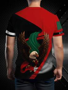 Men's Breathable Quick-Drying T-Shirt - Mexican Eagle Pattern In Green, White, And Red - Lightweight Activewear For Fitness, Travel, And Casual Wear - Fashionable Printed T-Shirt - 酒紅色 - 查看 2