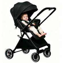 Carriola para Bebé Reversible y Plegable, Carriola de Paseo Ligera con Asiento Ajustable de Dos Vías, Cochecito Portátil de Viaje - Negro - Ver 1