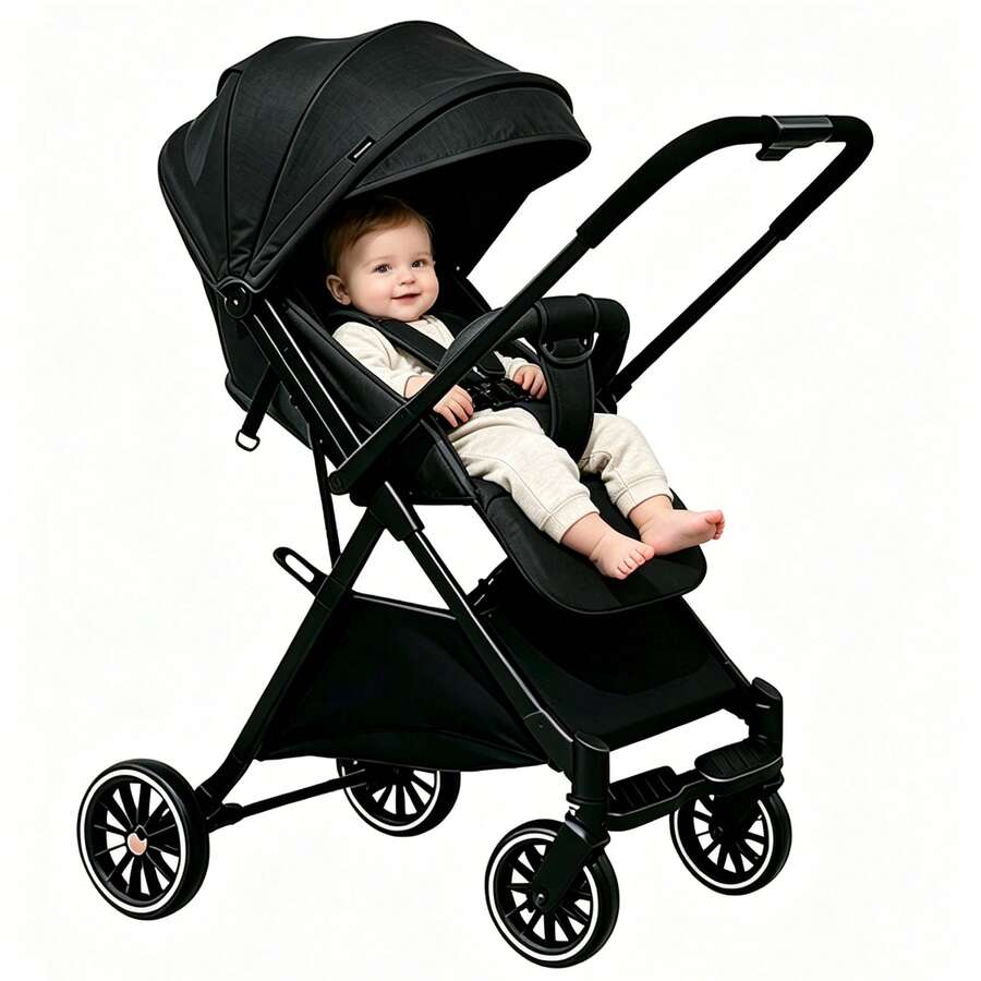 Carriola para Bebé Reversible y Plegable, Carriola de Paseo Ligera con Asiento Ajustable de Dos Vías, Cochecito Portátil de Viaje - Negro - Ver 1