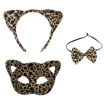 Leopard Cat Mask, Halloween Cosplay Props, 3D Cat Ears Headband, Bow Tie & Tail, Party Supplies - Multicolor - View 9