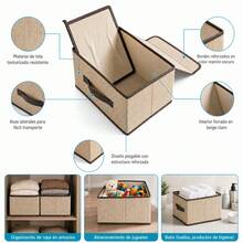 2 Foldable Fabric Organizer Boxes With Lids Home Clothing - Coffee Brown - View 4