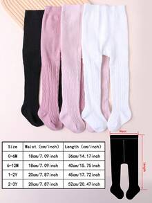 4pcs Pack Girls Elastic Tight Knit Patterned Tights, Soft & Elegant - Multicolor - View 3