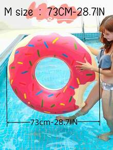 Pink Donut Inflatable Swim Ring, Large Size Pool Float For Adults And Children, Cute Donut With Sprinkles Decoration, Summer Water Recreation Supplies - Pink - View 10