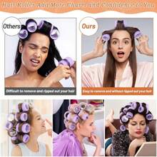Set 30 buah alat pengeriting rambut tanpa panas berwarna ungu dengan perekat diri dan jepit rambut hitam yang serasi, ringan & dapat digunakan kembali, tidak merusak rambut, untuk membuat ikal alami yang lembut sendiri, alat penataan rambut sehari-hari di rumah. - MultiWarna - View 5