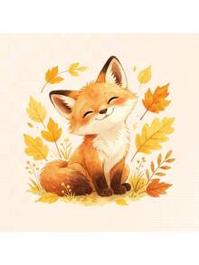 Watercolor Cute Fox Wall Sticker, Autumn Leaves & Floral Wall Decal, Removable Peel And Stick For Kids Room, Nursery, Home Decor - Cute Watercolor Fox - View 1