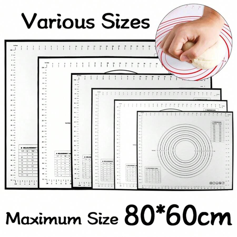 Silicone And Fiberglass Baking Mat, Non-Stick Kneading Mat With Scale, Kitchen Rolling Pin Mat, Baking Tool. - Black - View 1
