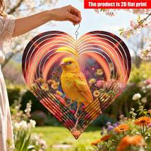 2D Flat, 1pc, Elegant Yellow Bird Heart-Shaped Wind Chime (9.8in*9.8in), Metal Wind Chime Double-Sided Heart Print Design - With Hook For Easy Hanging - Ideal For Garden, Balcony, Patio, Outdoor Wind Chime Decor, Perfect Gift (Pendant Not Included), Random Style - A - View 4