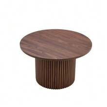 Round MDF Coffee Table, 70 Cm In Diameter: Inspired By Roman Columns, With An Integrated Metal Frame And A Retro-Chic Style For The Living Room. Ideal For European Interiors. - 棕色 - 查看 1