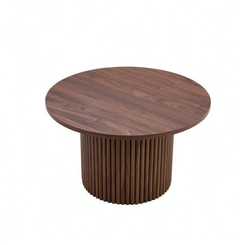 Round MDF Coffee Table, 70 Cm In Diameter: Inspired By Roman Columns, With An Integrated Metal Frame And A Retro-Chic Style For The Living Room. Ideal For European Interiors. - 棕色 - 查看 1