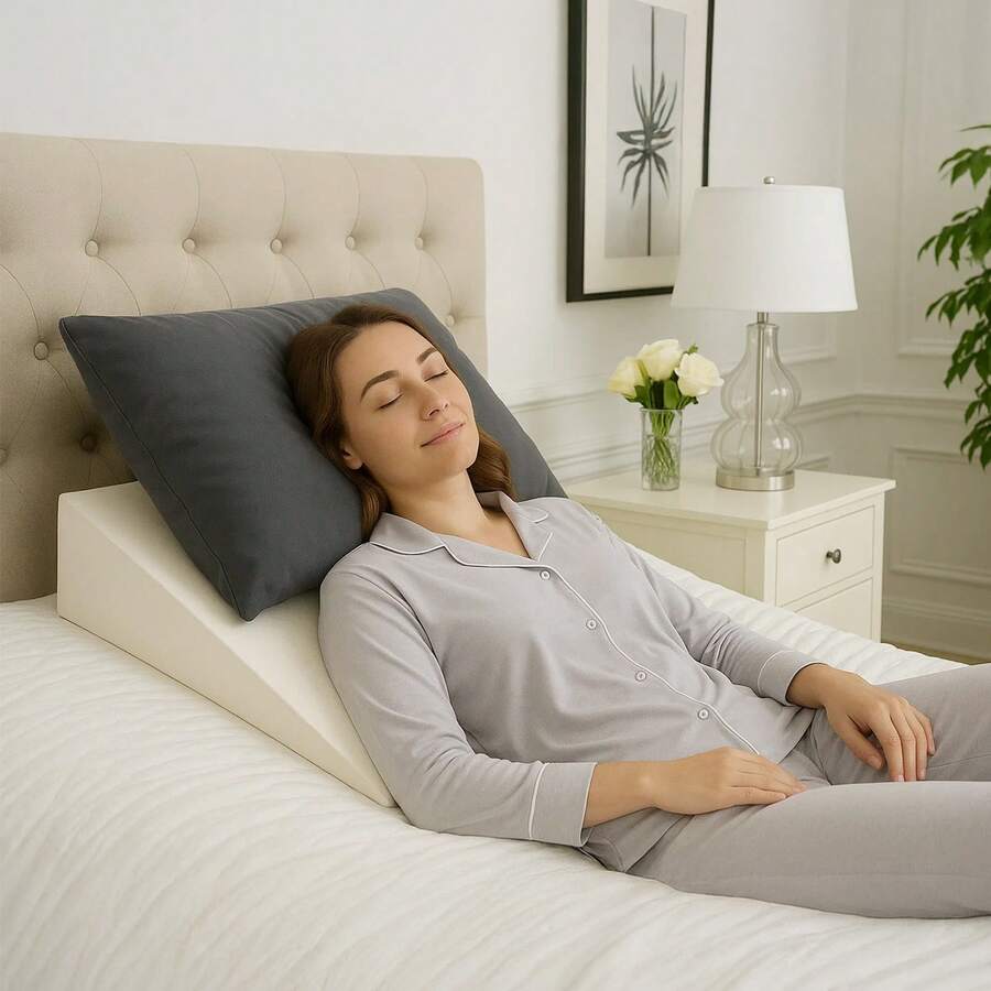 Wedge Cushion For Bed And Sofa – Memory Foam Back Support Pillow, Reading - White (65cm) - View 1