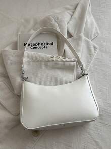 2026 Nuevo bolso de hombro/cruzado de moda clásico con diseño de cadena metálica y estampado de letra en PU impermeable. Adecuado para compras, uso diario, estudiantes, mujeres jóvenes y d - Beis 3 - Ver 10