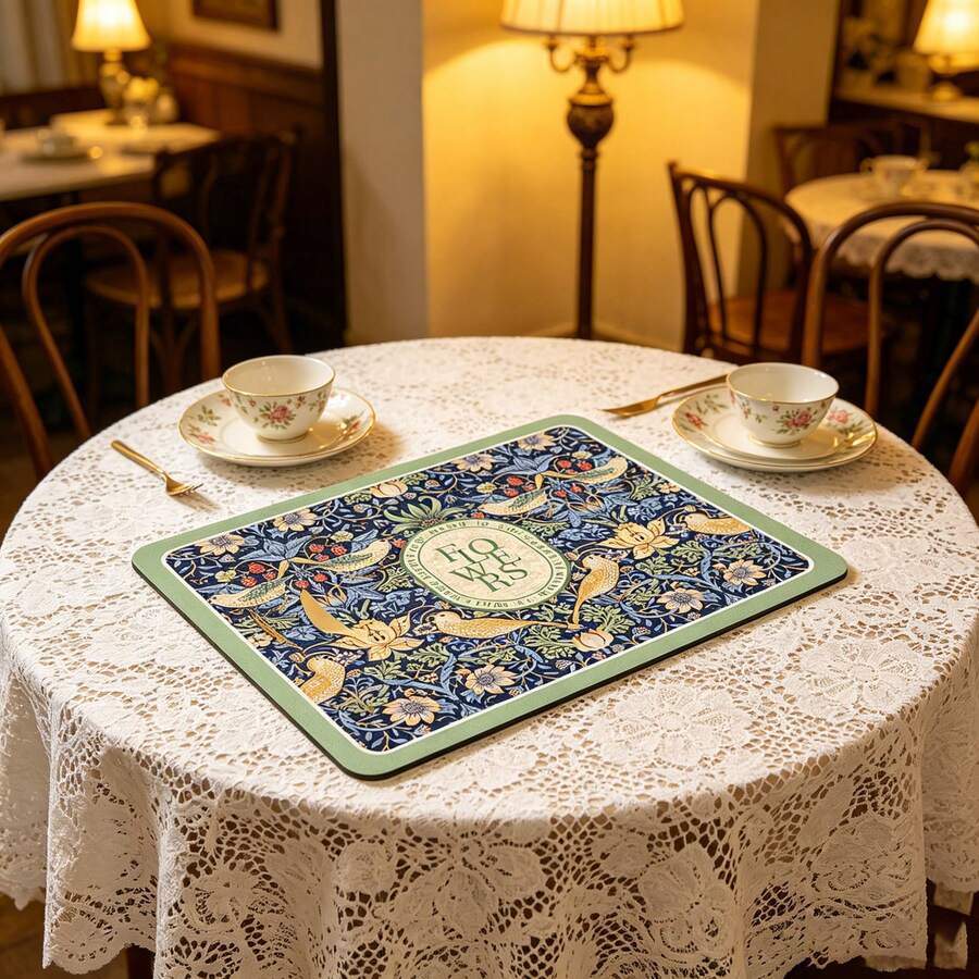 1 pieza Alfombrilla de secado de cocina de diatomea estilo vintage William Morris con estampado floral y de pájaros, retro azul marino con borde verde, pájaro dorado y flores, secado rápido, antideslizante, a prueba de aceite, absorbente de agua, resistente a manchas, fácil de limpiar, almohadilla decorativa para el área del fregadero de la cocina, mesa de comedor y decoración del hogar - Multicolor - Ver 1