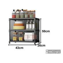 Organizador de cocina apilable de hierro reforzado, estantería de almacenamiento de 2 o 3 niveles para encimera, estantería de escritorio de varios niveles para utensilios de cocina, platos y especias, organizador de cocina duradero, resistente a arañazos y óxido que ahorra espacio - Negro - Ver 10