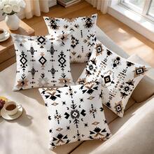 4pcs Bohemian Geometric Pattern 4-Piece Set Single-Sided Printed Throw Pillow Sofa Covers - Peach Skin Velvet Pillowcases, Decorative Pillowcases Suitable For Living Room Sofa Bedroom, Pillow Inserts Not Included - Multicolor - View 7