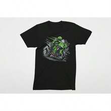 Vintage Green Kawasaki ZX Motorcycle T-Shirt | Superbike Racing Graphic Apparel - Summer Tops - 黑色 - 查看 1