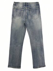 Men's Slim Fit Distressed Stretch Denim Jeans, Differential Wash Skinny Jeans, Personalized Styling, Cotton Fabric Side Pockets, Versatile - Blue - View 4