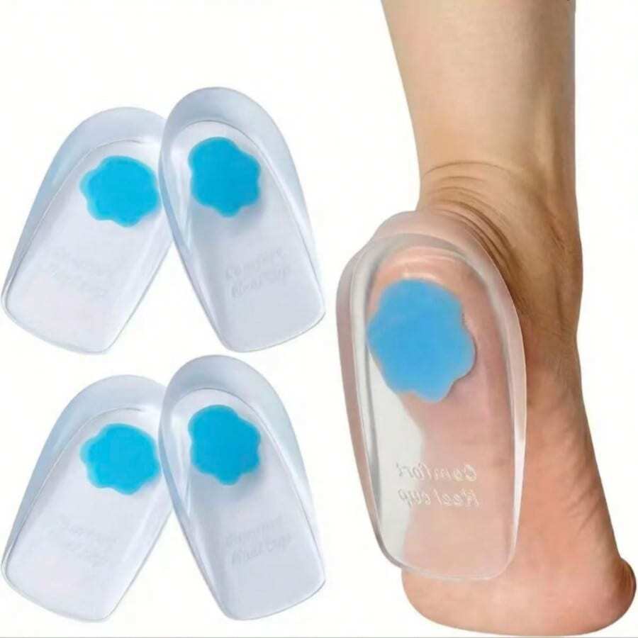 QKC 1 Pair Unisex Gel Heel Cups, Universal Size Silicone Heel Pads, Shock Absorbing Anti-Slip Cushion, Suitable For Various Shoes, Washable & Durable, Comfort & Relief - Blue - View 1
