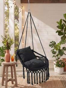 Hanging Hammock Chair W/Large 2pcs Padded Cushion, Macrame Swing Chair For Porch, Max 550 Lbs Capacity Hanging Swing For Adults & Teens, Comfy Hammock For Bedroom Relaxing Reading Napping,Camping Essential Back To School - With 2 Cushions - View 11