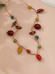1/2 Pcs Handmade Bohemian Earth Tone Beads Charm Necklace For Women, Summer Boho Layered Statement Necklace, Jewelry - Multicolor - View 8