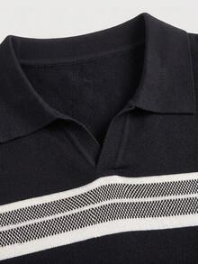 Men's Casual Striped Short Sleeve Knit Sweater, Summer - Black - View 4