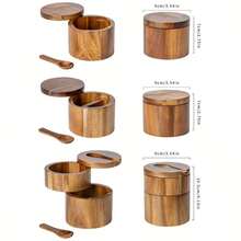 1PC Acacia Wood Salt Jar Solid Wood Seasoning Box Wooden Pepper Box Kitchen Seasoning Bottle Salt Box Storage Seasoning Jar - Brown - View 3