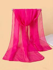 1pc Women's Lightweight Chiffon Solid Color Scarf, Versatile Shawl Wrap, Breathable Casual Travel Accessory, All Season - Hot Pink - View 2