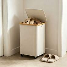 Slim Narrow Laundry Basket With Wheels, Rolling Clothes Hamper With Removable Inner Bag & Foldable Design, Space Saving Dirty Laundry Holder 17.3"X13"X27.6" For Bedroom Bathroom - Beige - View 5
