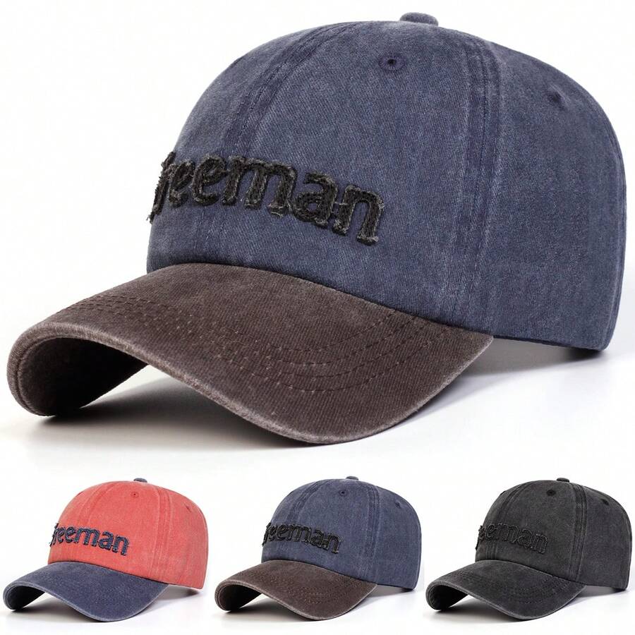 1頂男款 FREEMAN 刺繡字母水洗棒球帽,戶外運動防曬休閒帽,適合春秋旅行、海灘、派對 - 多色 - View 1