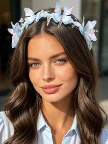 1pc New Butterfly 3D Toothed Headband, High Crown Atmosphere Hair Accessory, Birthday Party Costume Headband - Multicolor - View 9