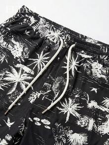 FEIAO Men's Retro Polyester Digital Print Short Sleeve Shirt, Classic Tropical Palm Tree Pattern, Versatile & Practical Summer Essential - Multicolor - View 5