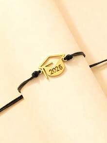1pc Simple Doctor Cap 2026 Wax Line Braided Bracelet, Graduation Gift Suitable For Men And Women - Gold - View 2