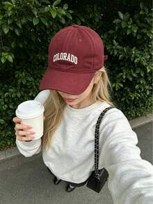 1 pieza Gorra de béisbol vintage con letra bordada, visera ajustable, adecuada para el desplazamiento diario de los estudiantes, uso en todas las estaciones - Multicolor - Ver 3