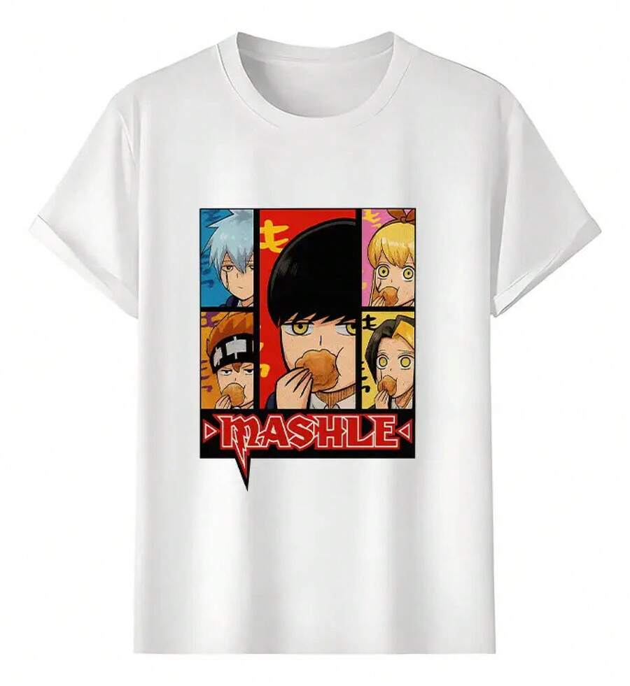 Muscle Freaks Mashle Anime Manga Style Eating T-Shirt - White - View 1